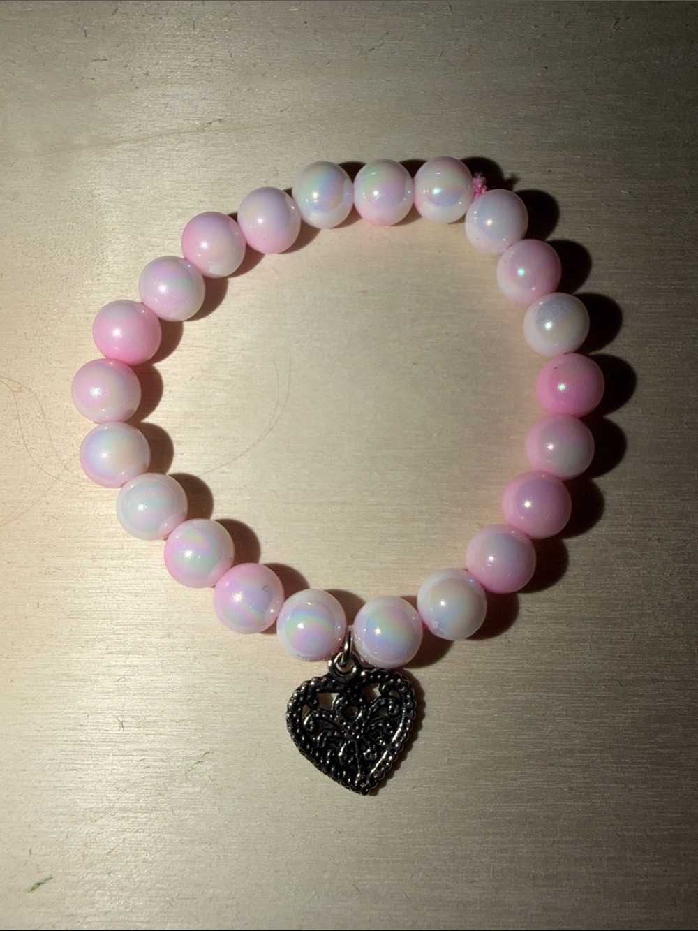 Pink Beaded Bracelet with Heart Charm - Women Jewelry (HANDMADE)
